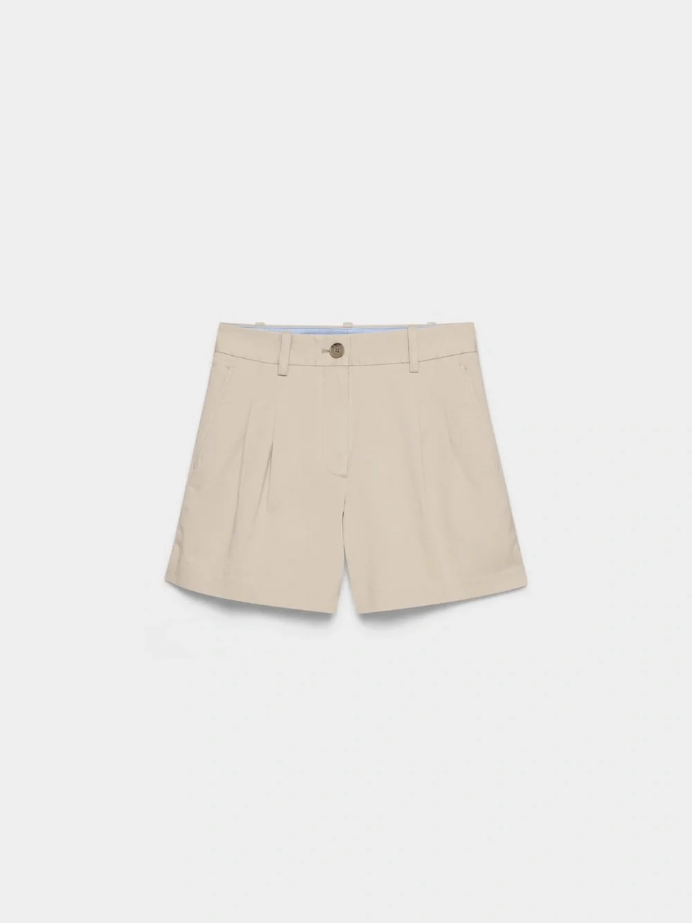 High-Rise Pleated Bermuda Shorts in Beige